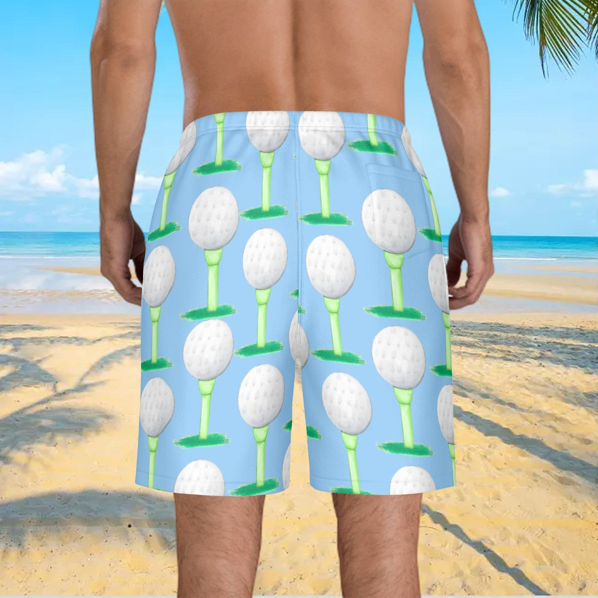 Men/Teen Swim Shorts - Golf Ball and Tee Blue