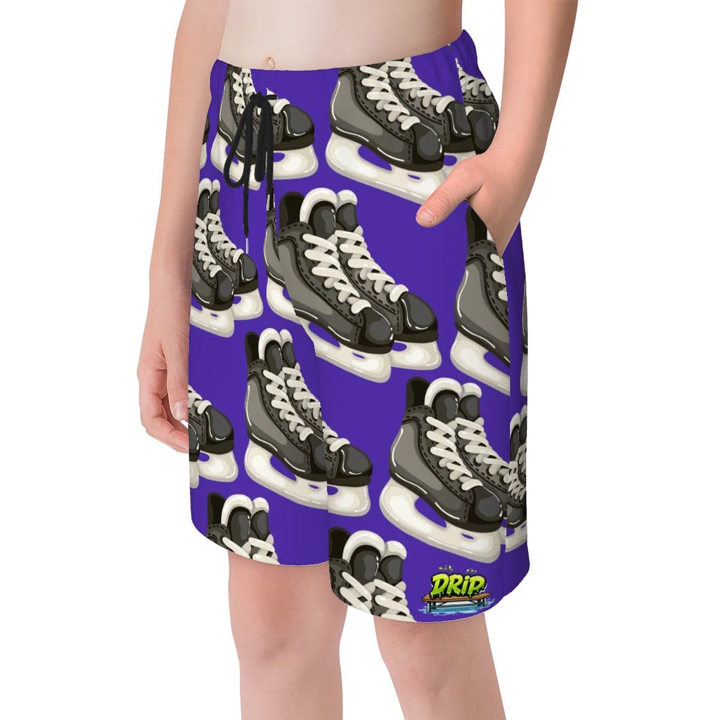 Youth Swim Shorts - Hockey Skates Royal Purple
