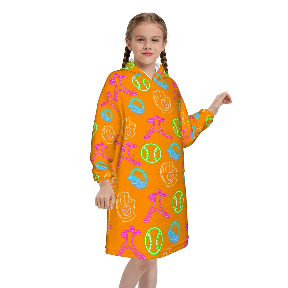 Youth Blanket Sweatshirt - Orange Neon Lights