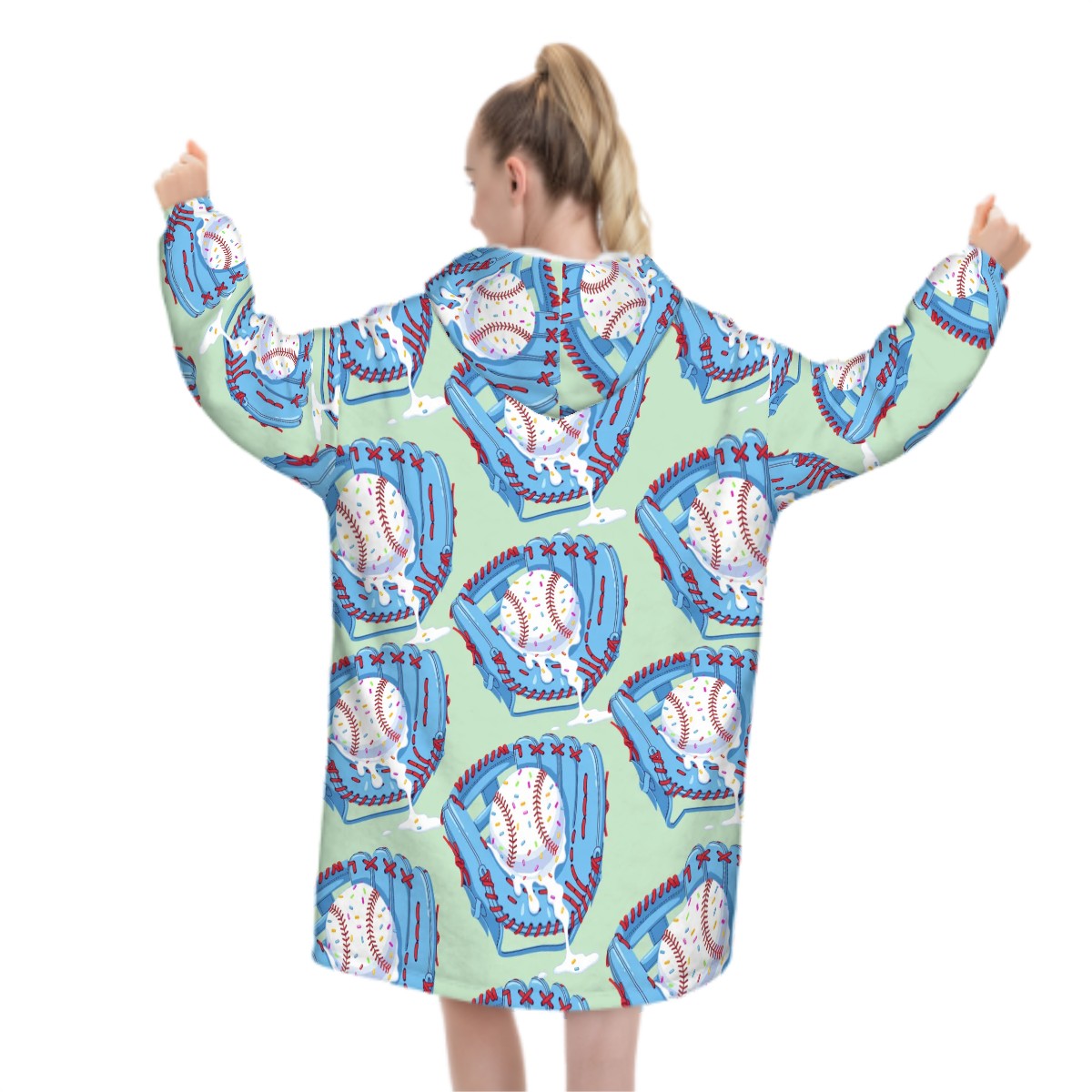 Adult Blanket Sweatshirt - Baseball Sprinkles Ice Cream Drip Pastel Green