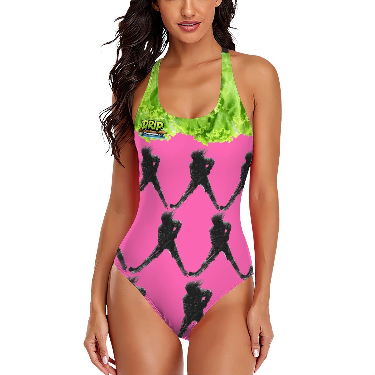 Cross-Back One Piece Swimsuit Women - Lettuce Hockey Hair Flo