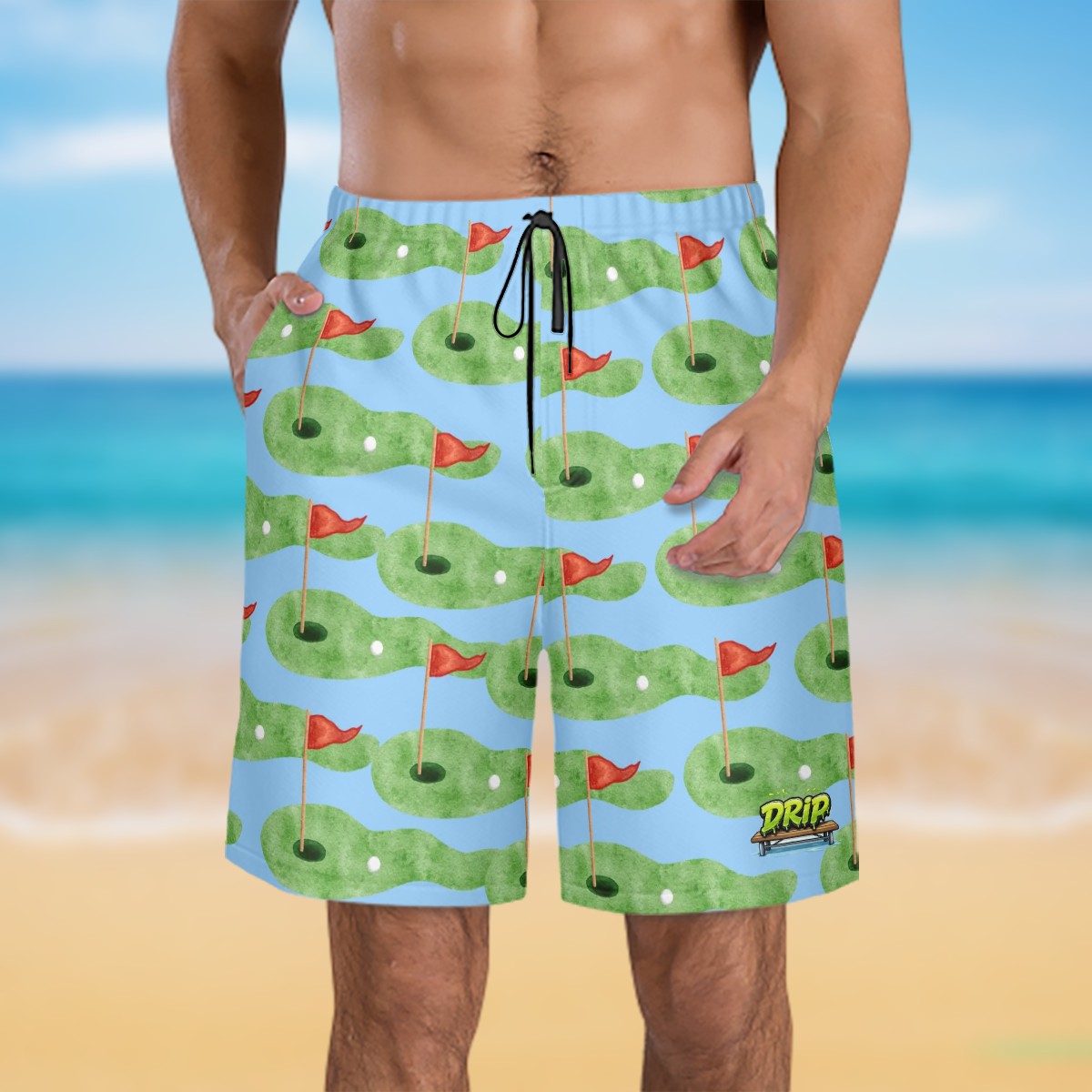 Water to Workout Hybrid Shorts - Golf Hole and Flag Blue