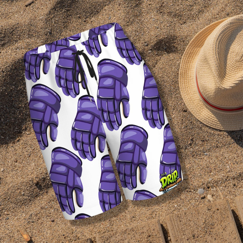 Youth Swim Shorts - Purple Hockey Gloves White