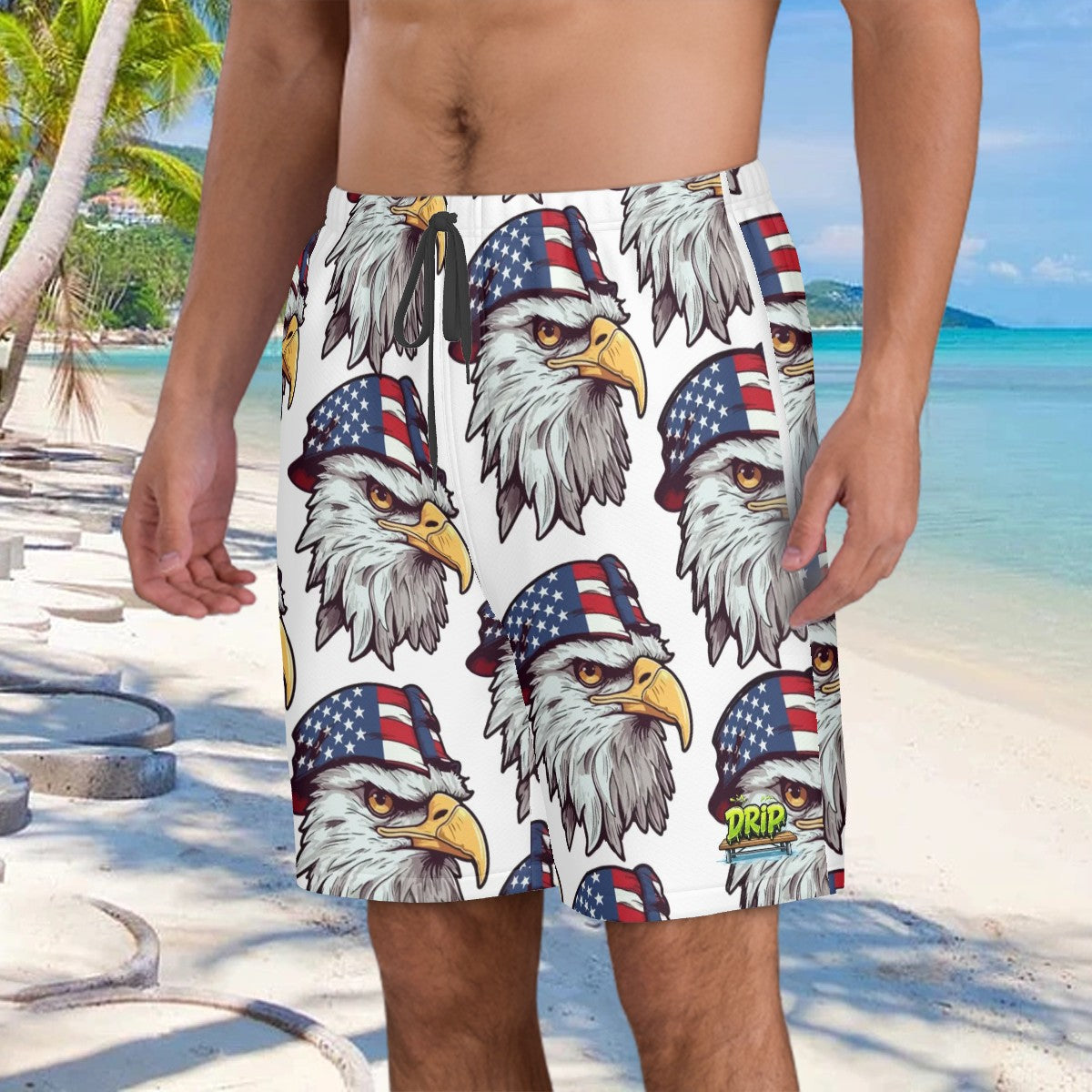 Men/Teen Swim Shorts - Eagles Fly White