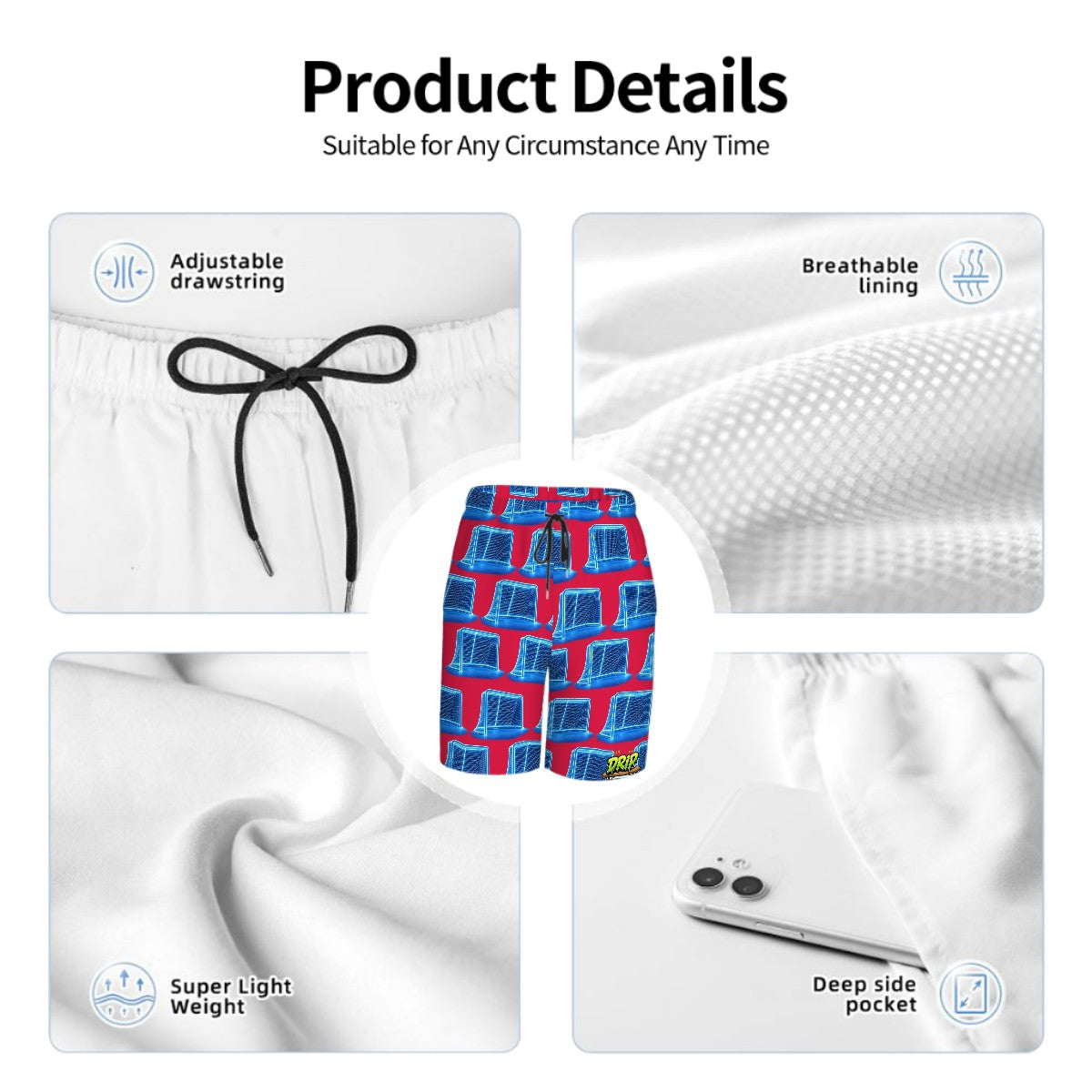 Youth Swim Shorts - Neon Blue Hockey Net Red