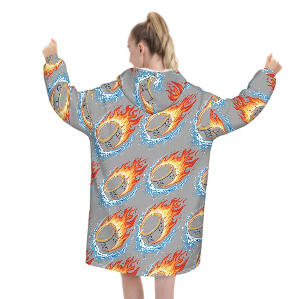 Adult Blanket Sweatshirt - Flamin Hockey Pucks Grey