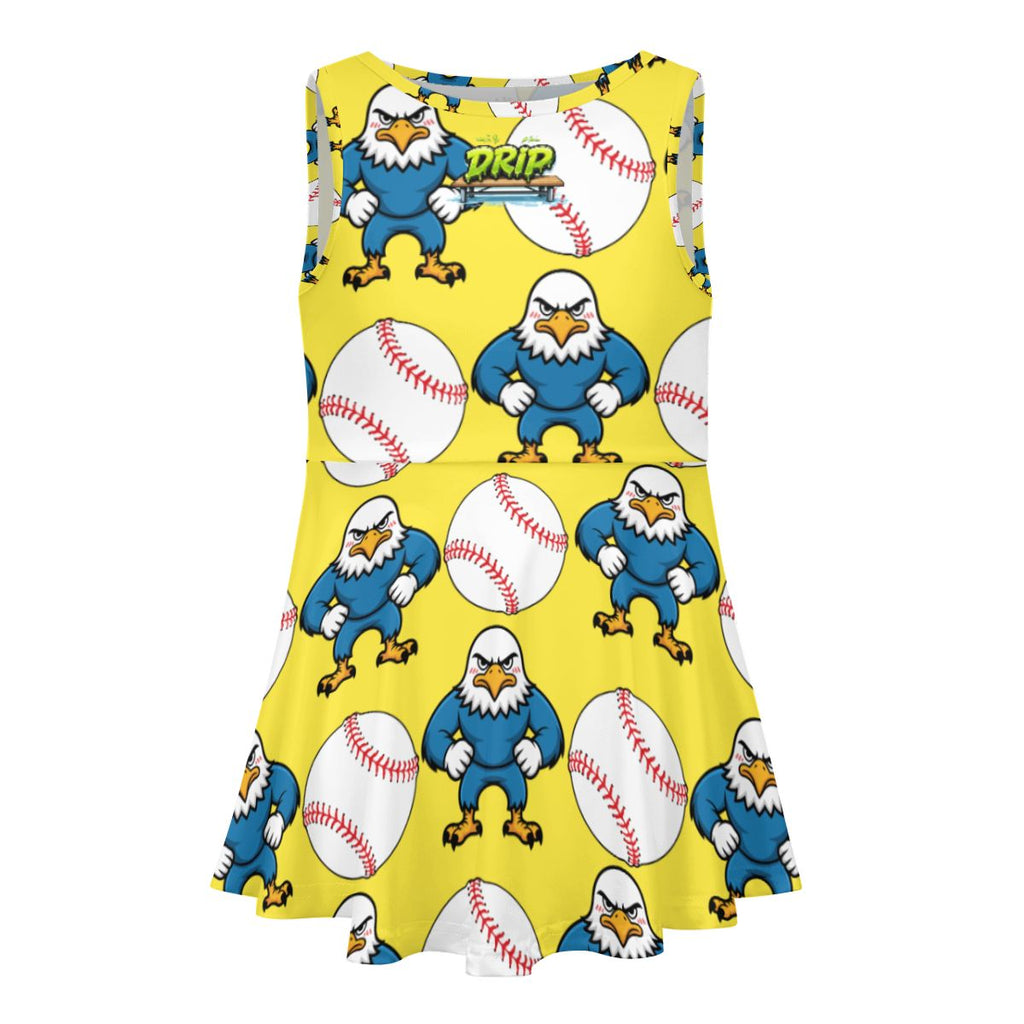 Girls Game Day Dress - Baseball Stars and Strikes Yellow