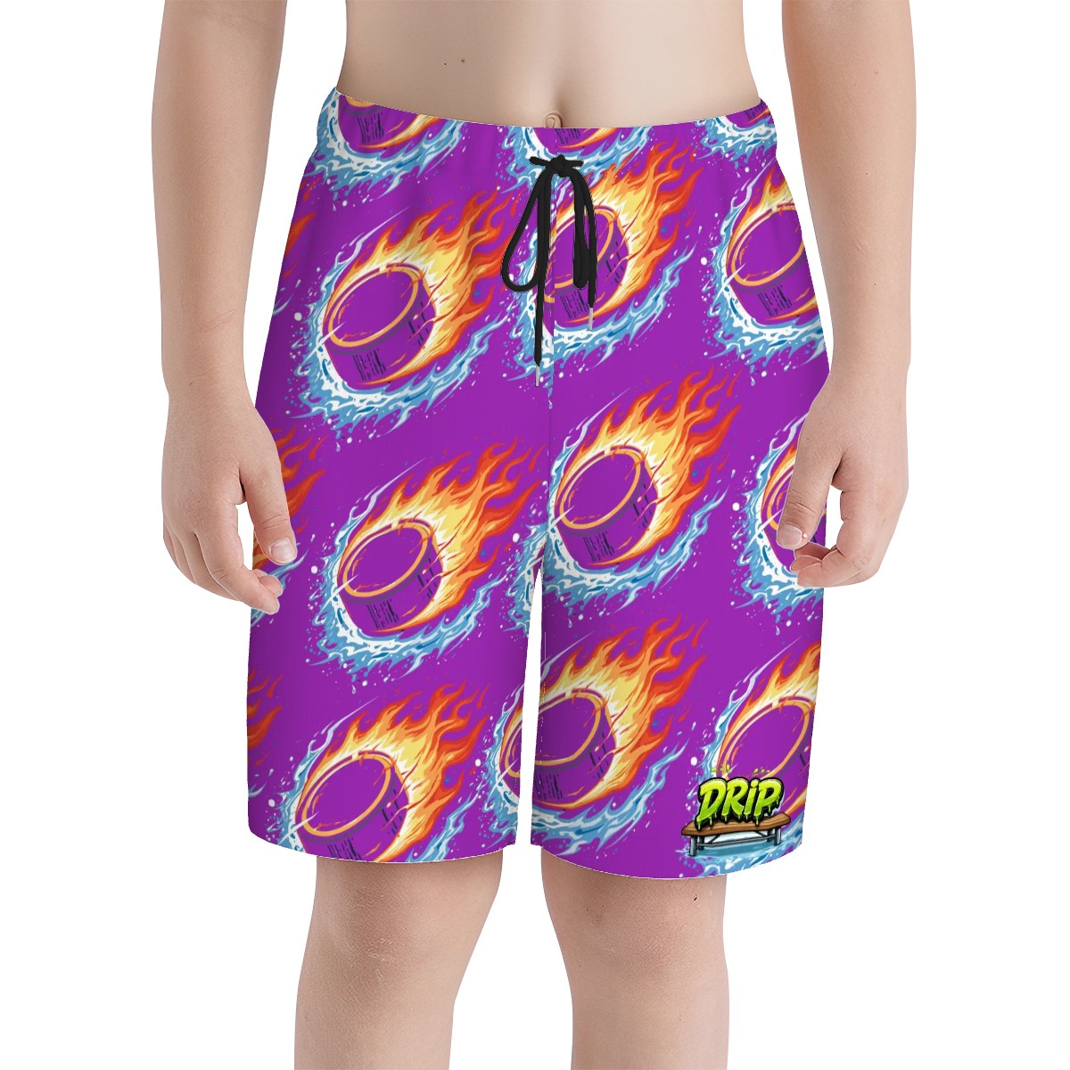 Youth Swim Shorts - Flamin Hockey Pucks Purple