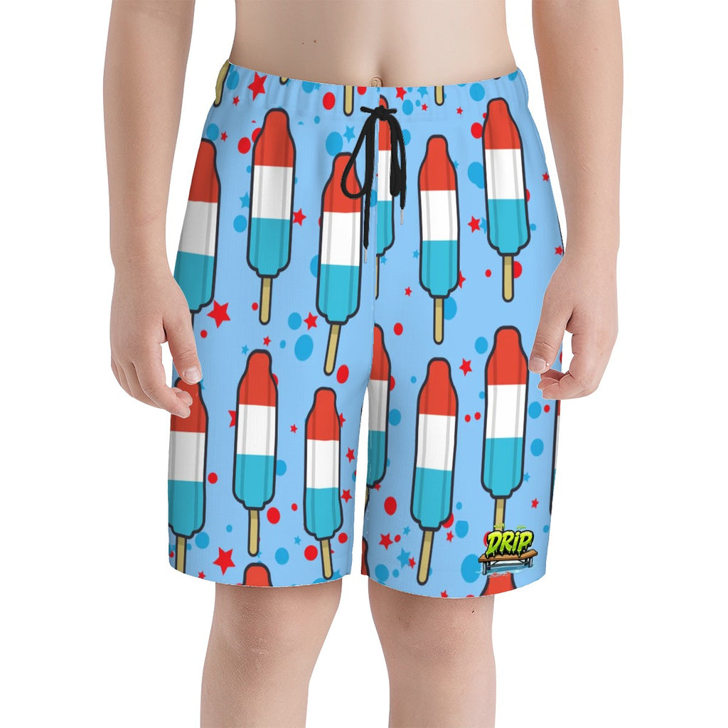 Youth Swim Shorts - Red White and Blue Pop Blue