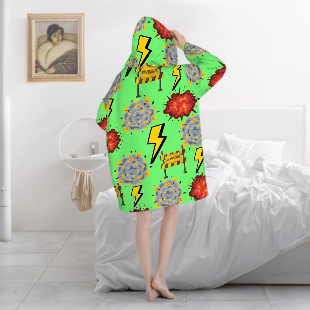 Adult Blanket Sweatshirt - I Come With a Warning Label Hot Green