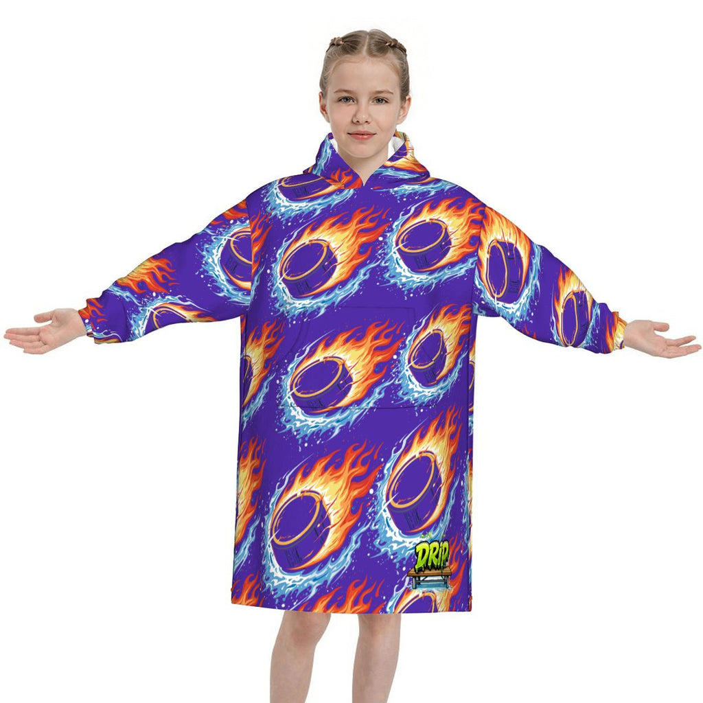 Youth Blanket Sweatshirt - Flamin Hockey Pucks Royal Purple