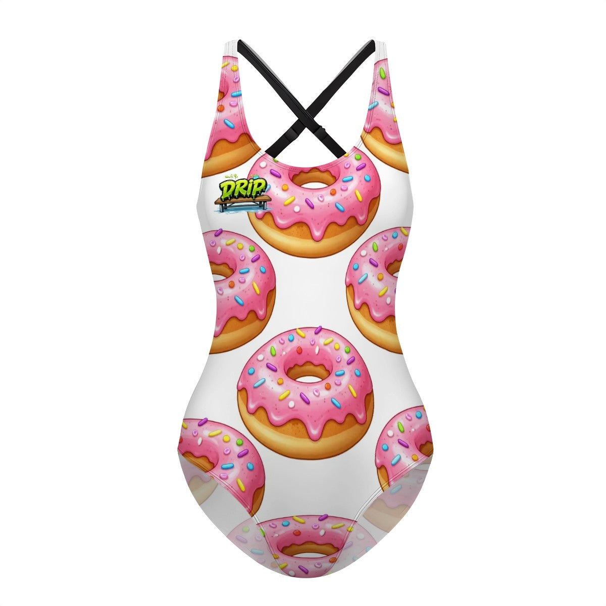 Cross-Back One Piece Swimsuit Women - Pink Donuts White