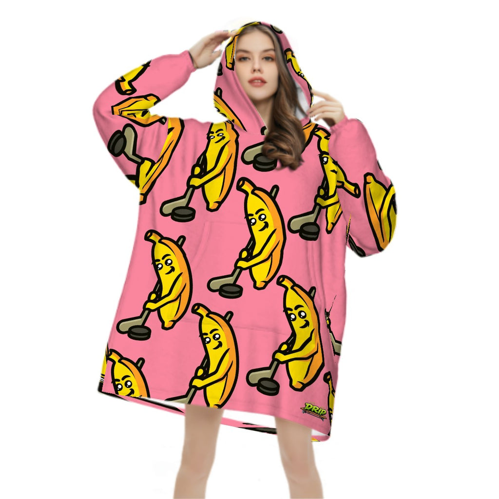 Adult Blanket Sweatshirt - Bananas for Hockey Pink