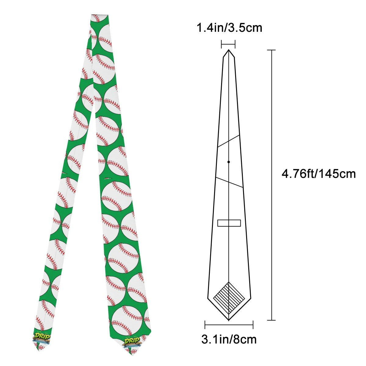 Game Day Tie - Baseballs Classic Green