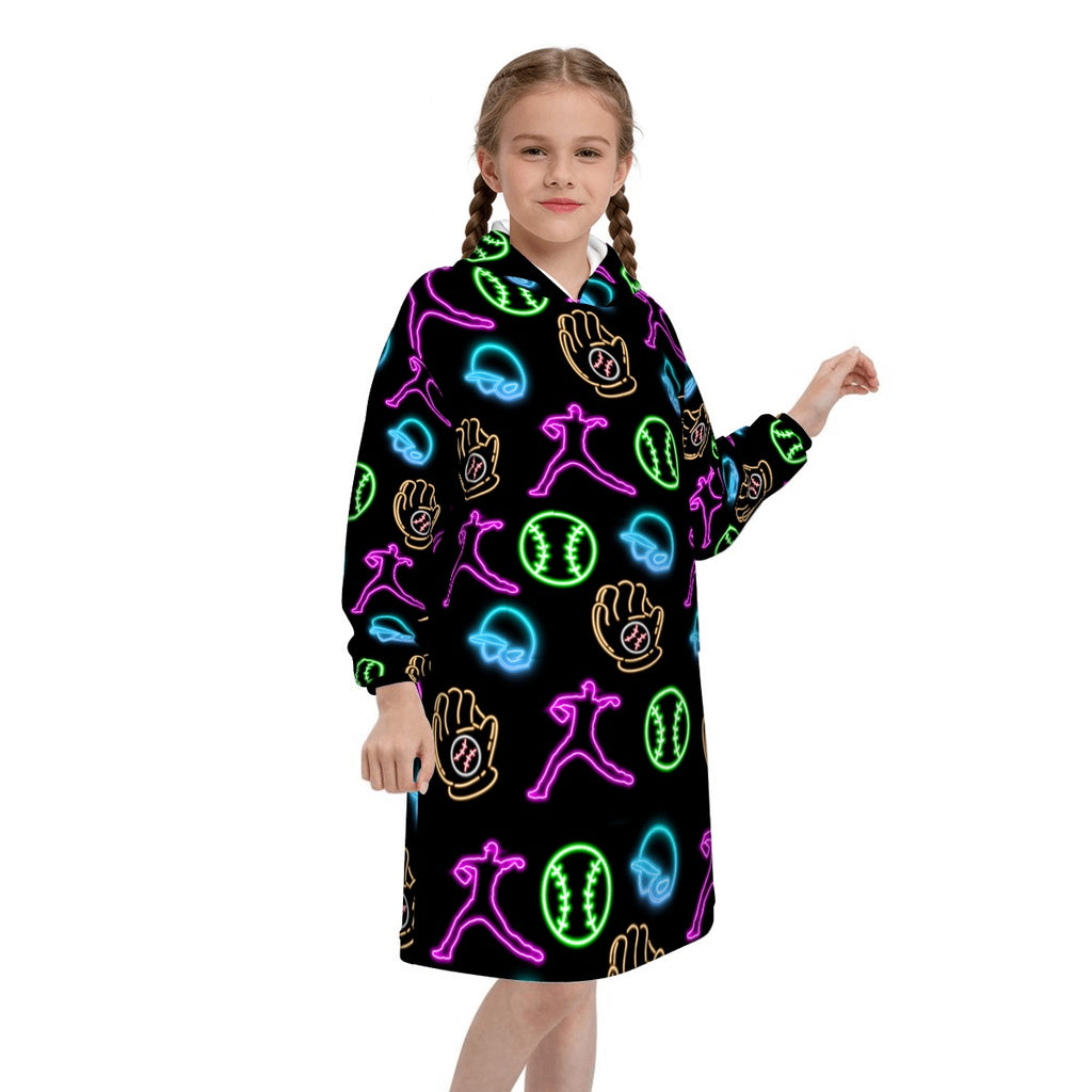 Youth Blanket Sweatshirt - Black Neon Lights