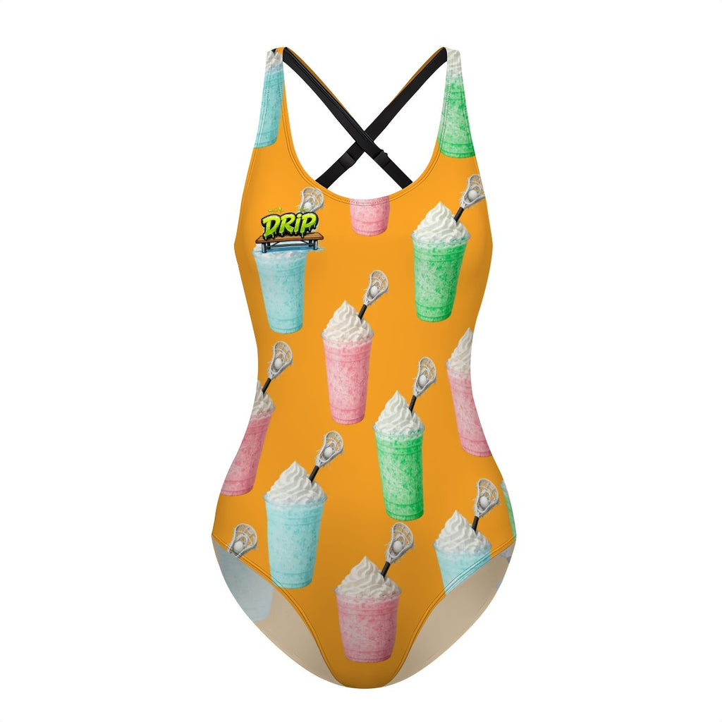 Cross-Back One Piece Swimsuit Women - Ice Cream Lacrosse Orange