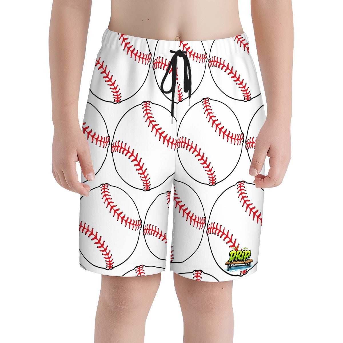 Youth Swim Shorts - Classic Baseball White