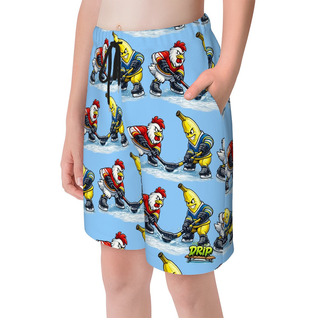 Youth Swim Shorts - Chicken Banana Faceoff Blue