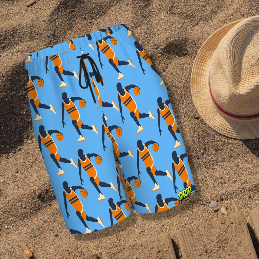 Youth Swim Shorts - Basketball Dribble Blue