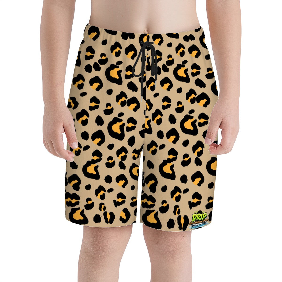 Youth Swim Shorts - Drip Bench Leopard Khaki Brown