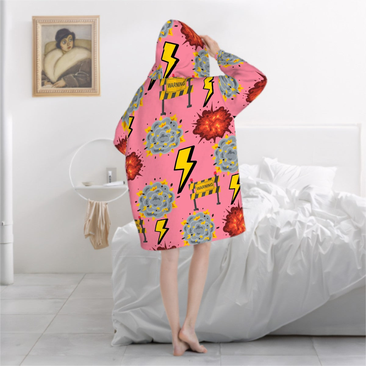 Adult Blanket Sweatshirt - I Come With a Warning Label Pink