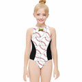 Girls One Piece Swimsuits Classic Baseball White
