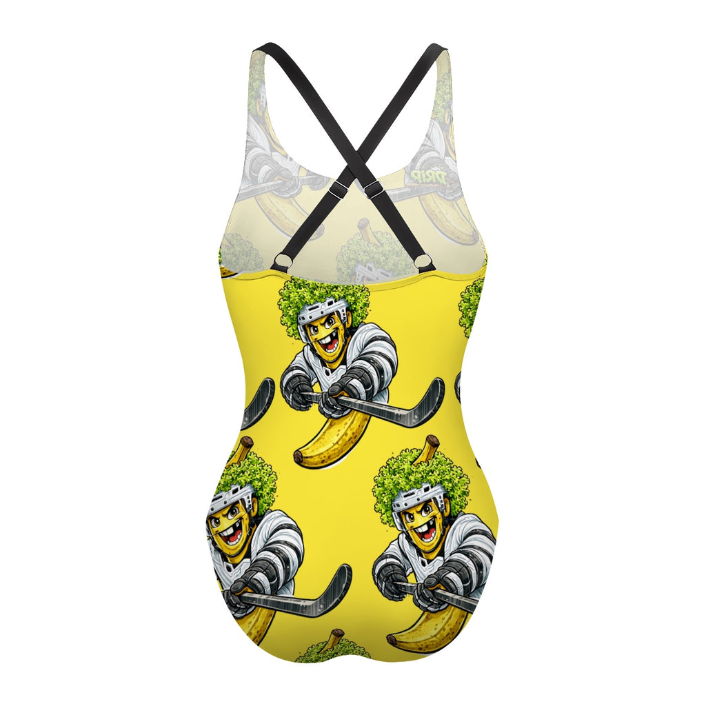 Cross-Back One Piece Swimsuit Women - Banana Lettuce Flow