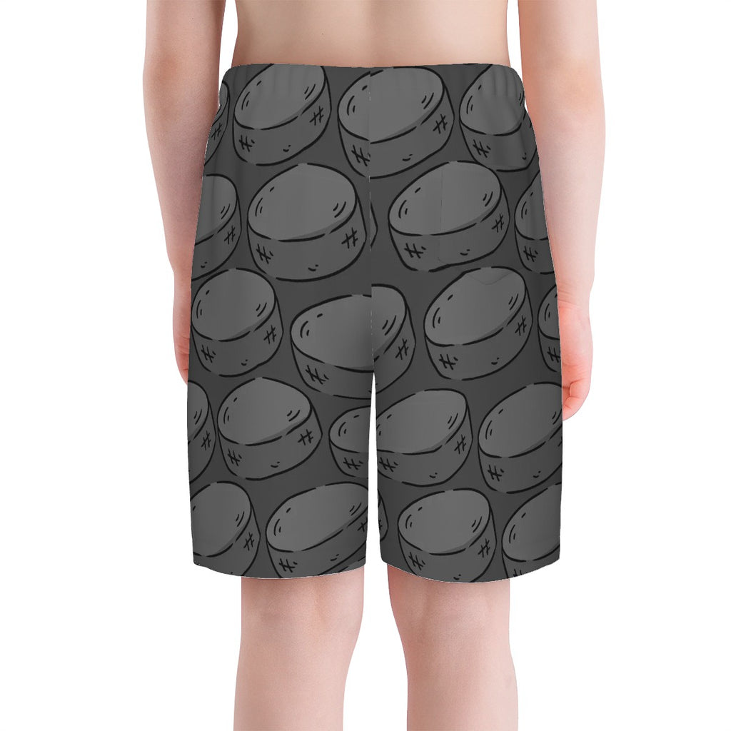 Youth Swim Shorts - Grey Hockey Pucks Grey