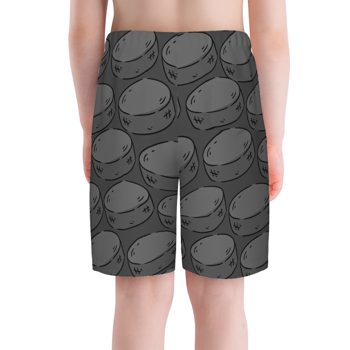 Youth Swim Shorts - Grey Hockey Pucks Grey