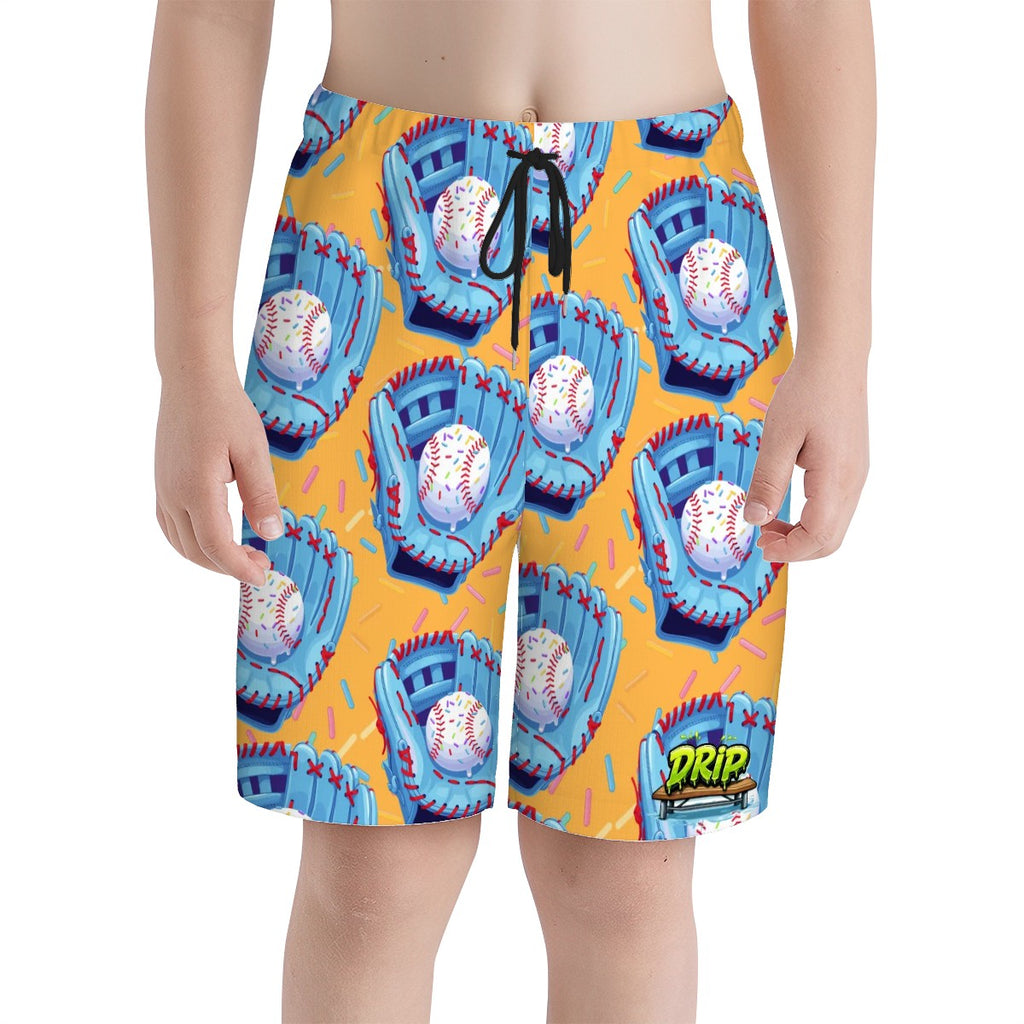Youth Swim Shorts - Baseball Sprinkles Drip Sherbert Orange