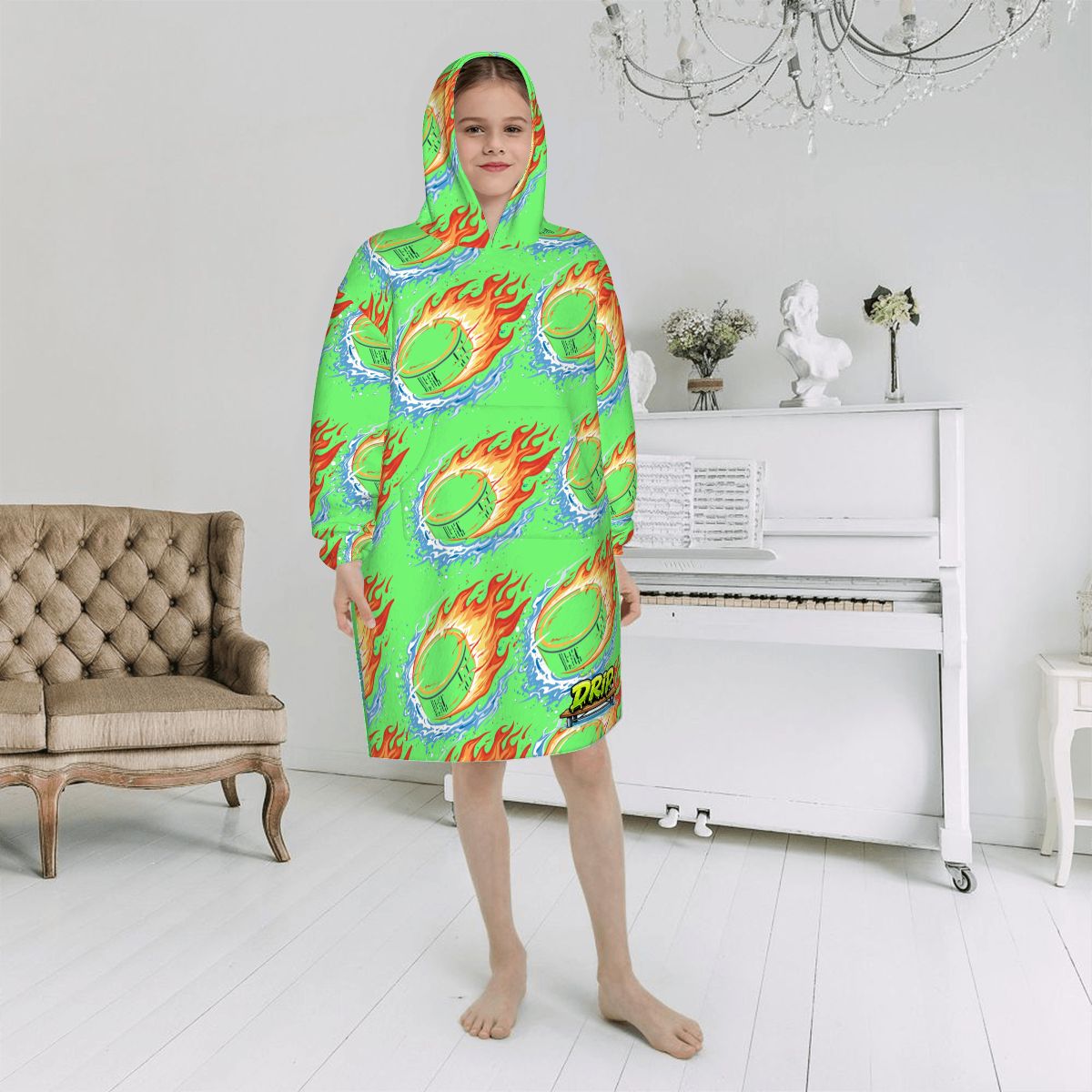 Youth Blanket Sweatshirt - Flamin Hockey Pucks Hot Green
