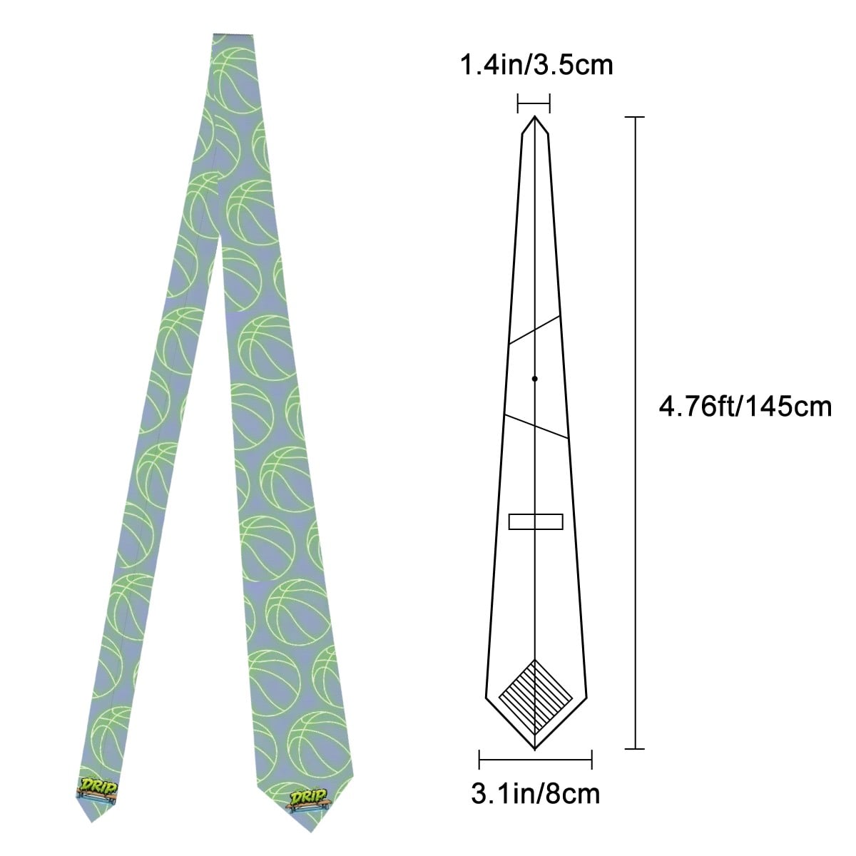 Game Day Tie - Neon Green Basketballs Light Purple