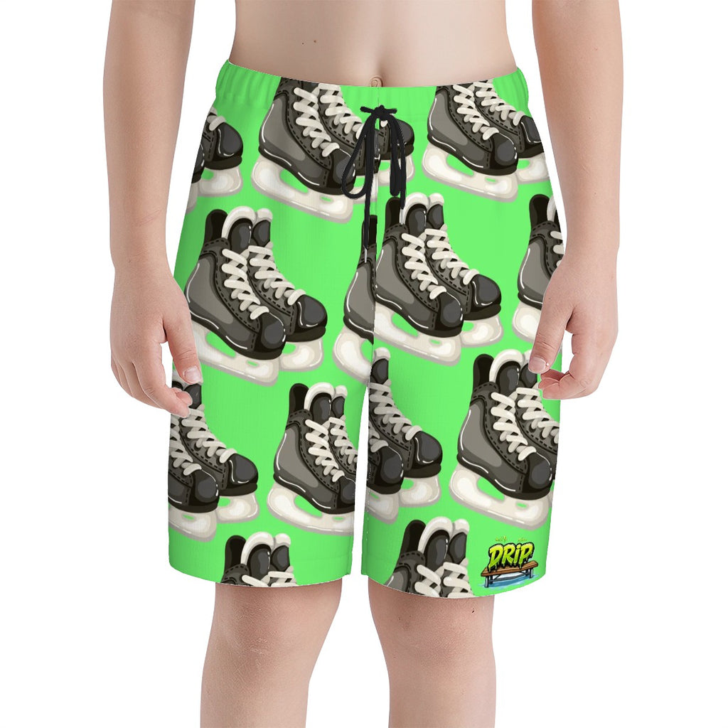 Youth Swim Shorts - Hockey Skates Hot Green
