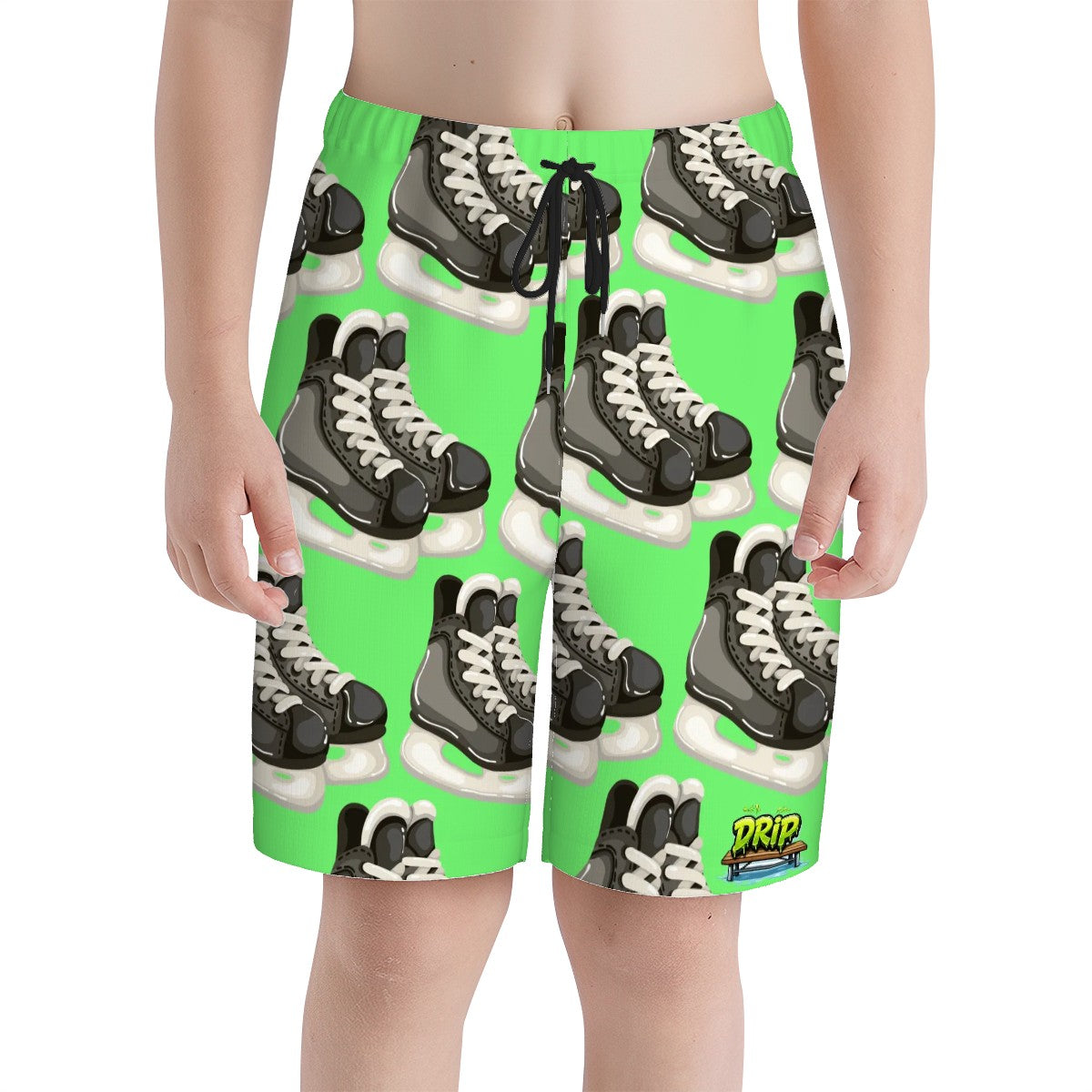 Youth Swim Shorts - Hockey Skates Hot Green