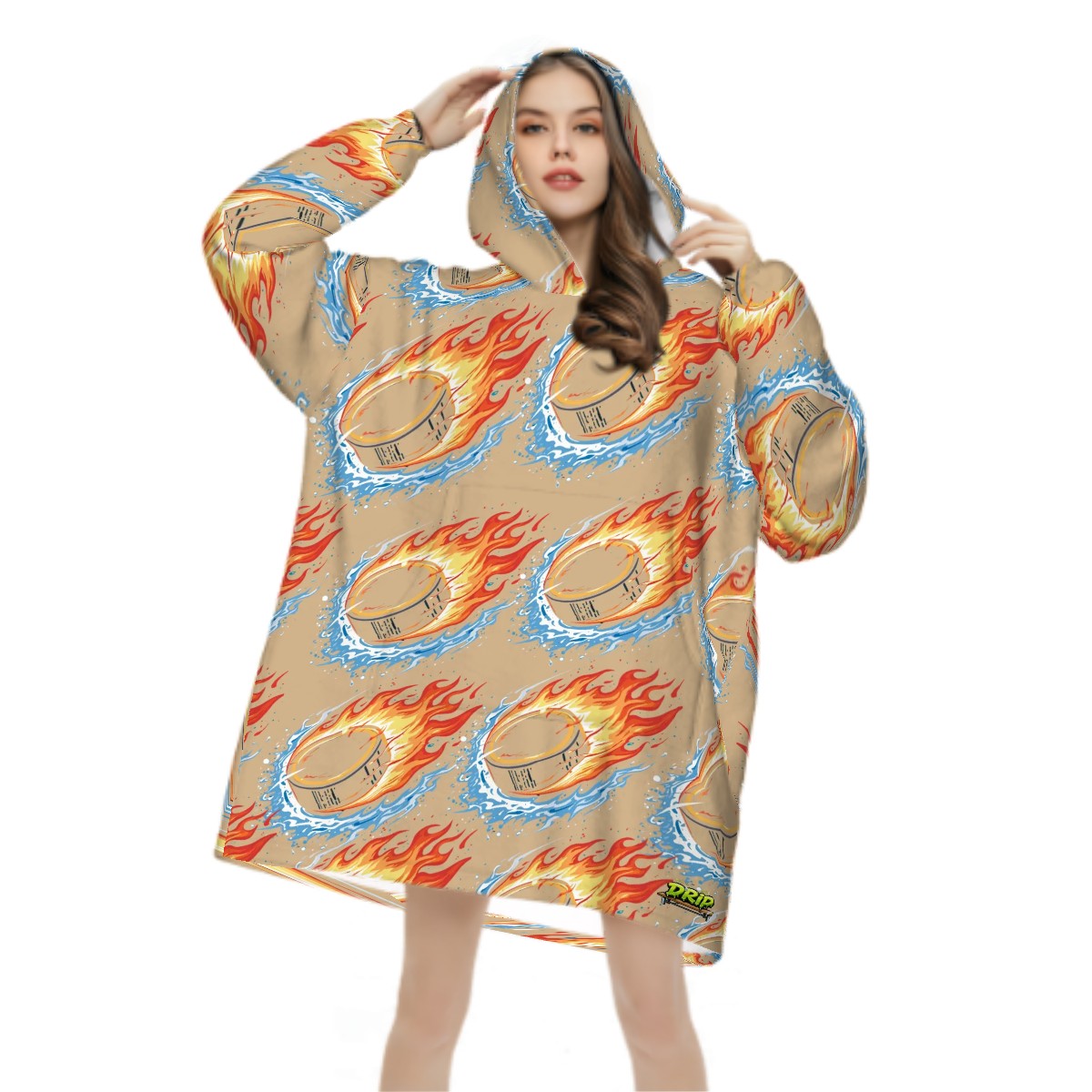 Adult Blanket Sweatshirt - Flamin Hockey Pucks Beige