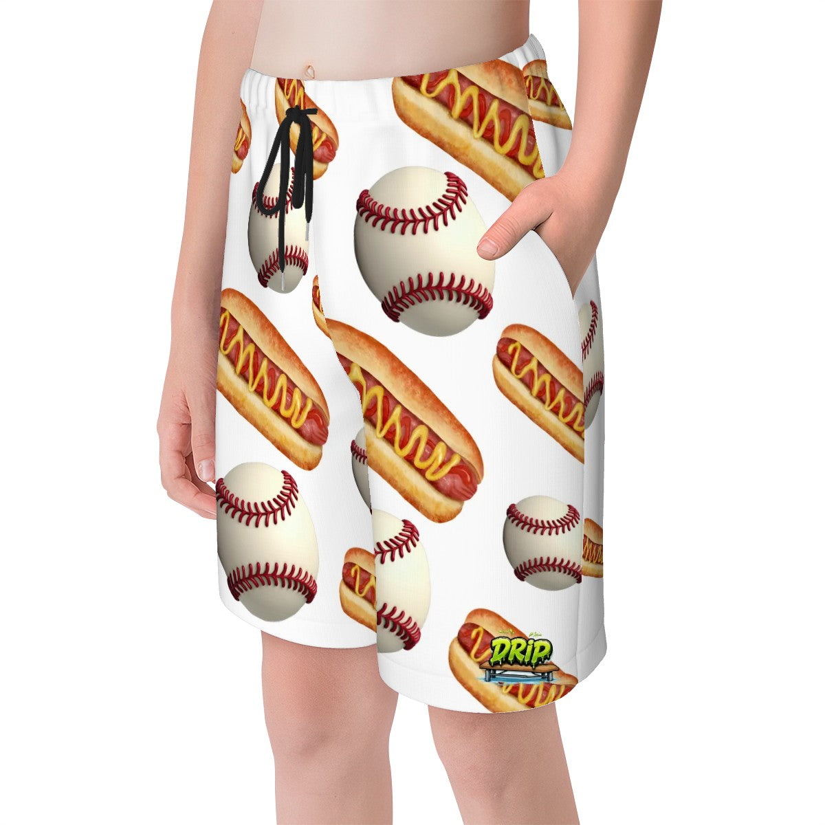 Youth Swim Shorts - Baseballs and Hot Dogs White