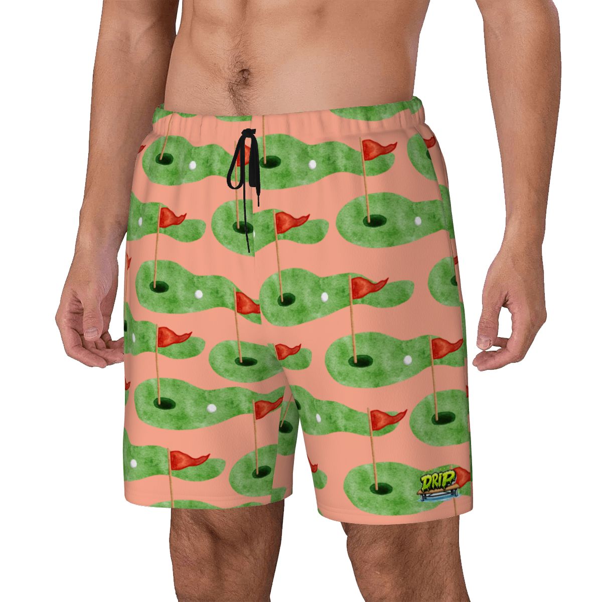 W2W Pro Mesh Hybrid Shorts - Green Hole Sketch Salmon