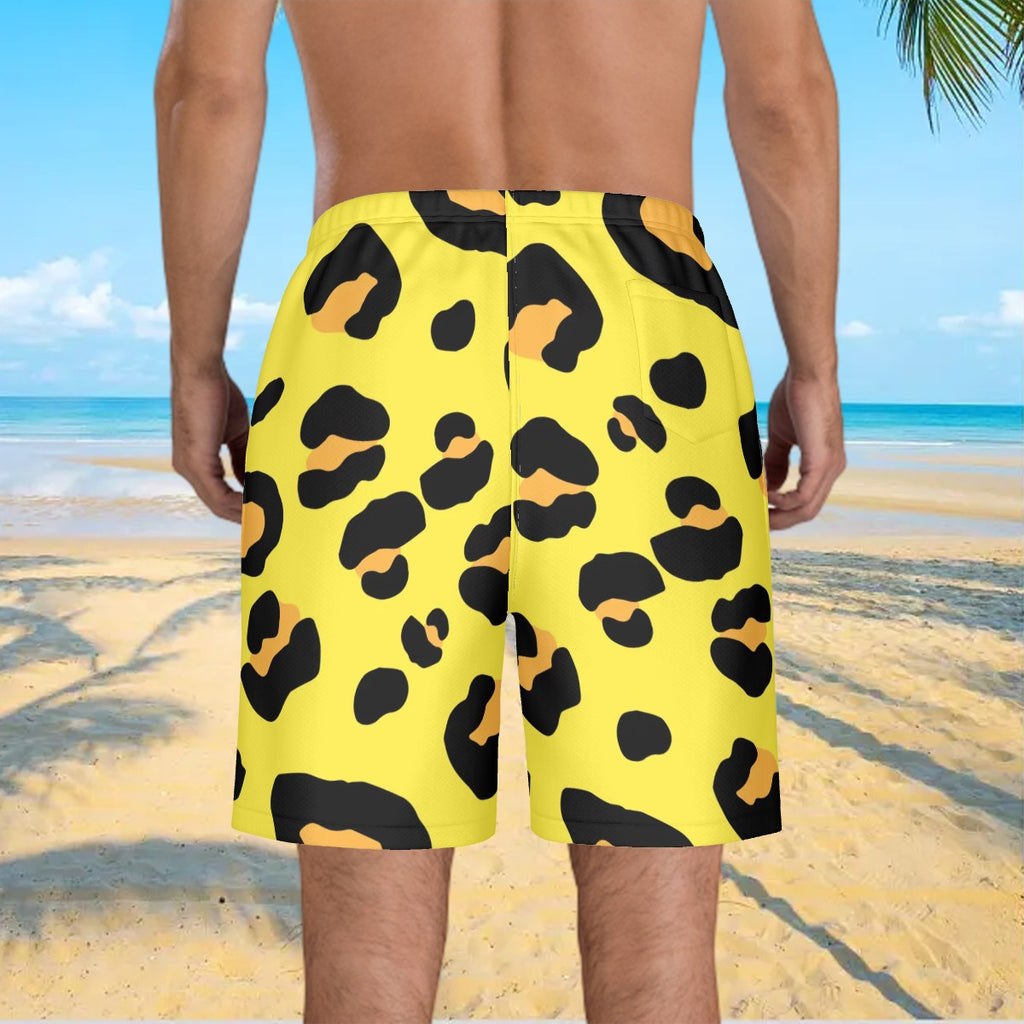 Men/Teen Swim Shorts - Drip Bench Leopard Yellow