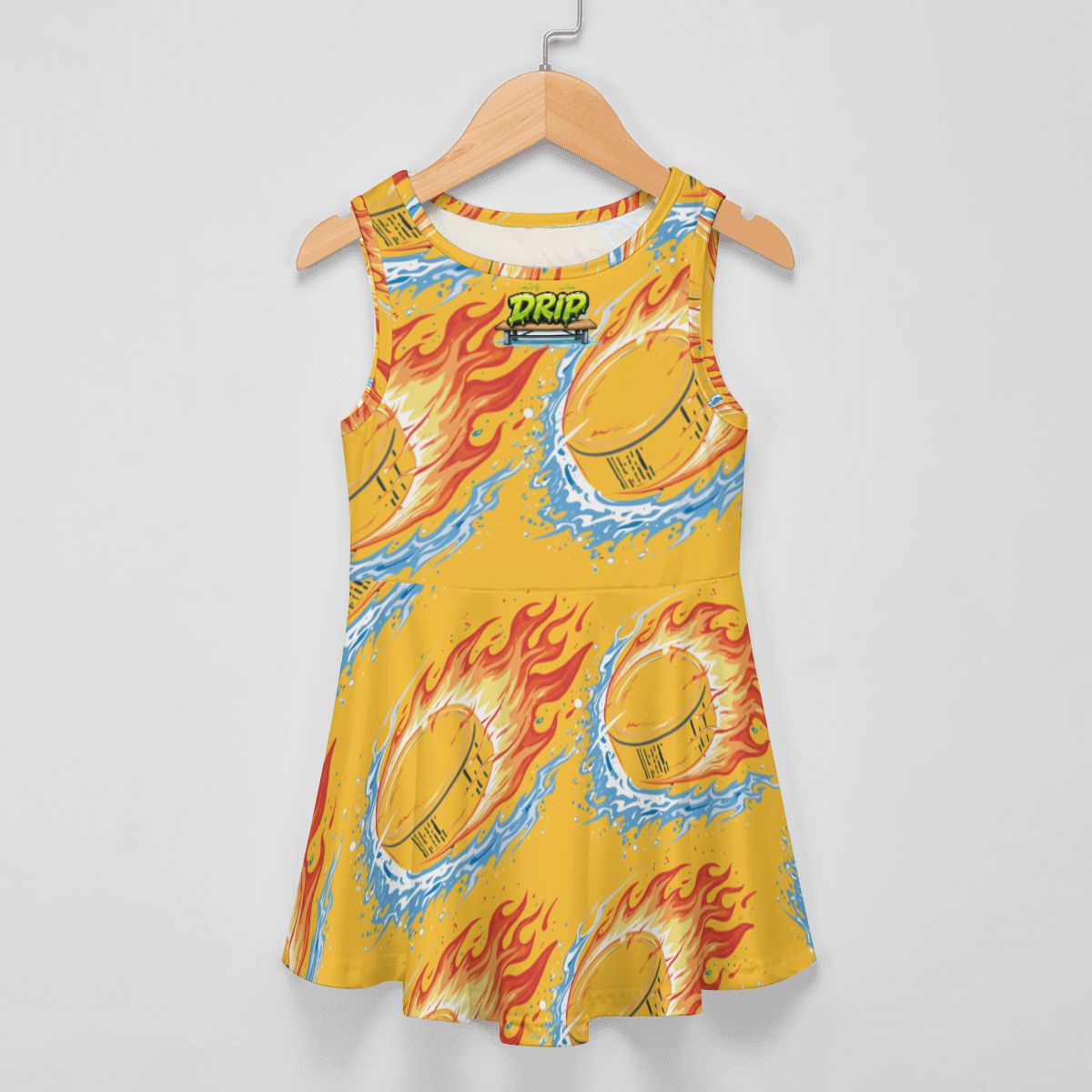 Girl's Game Day Dress - Flamin Hockey Pucks Gold