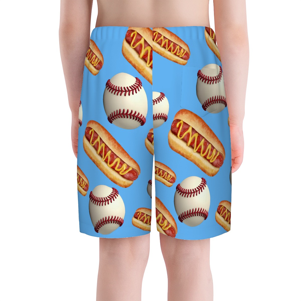 Youth Swim Shorts - Baseball and Hotdogs Blue