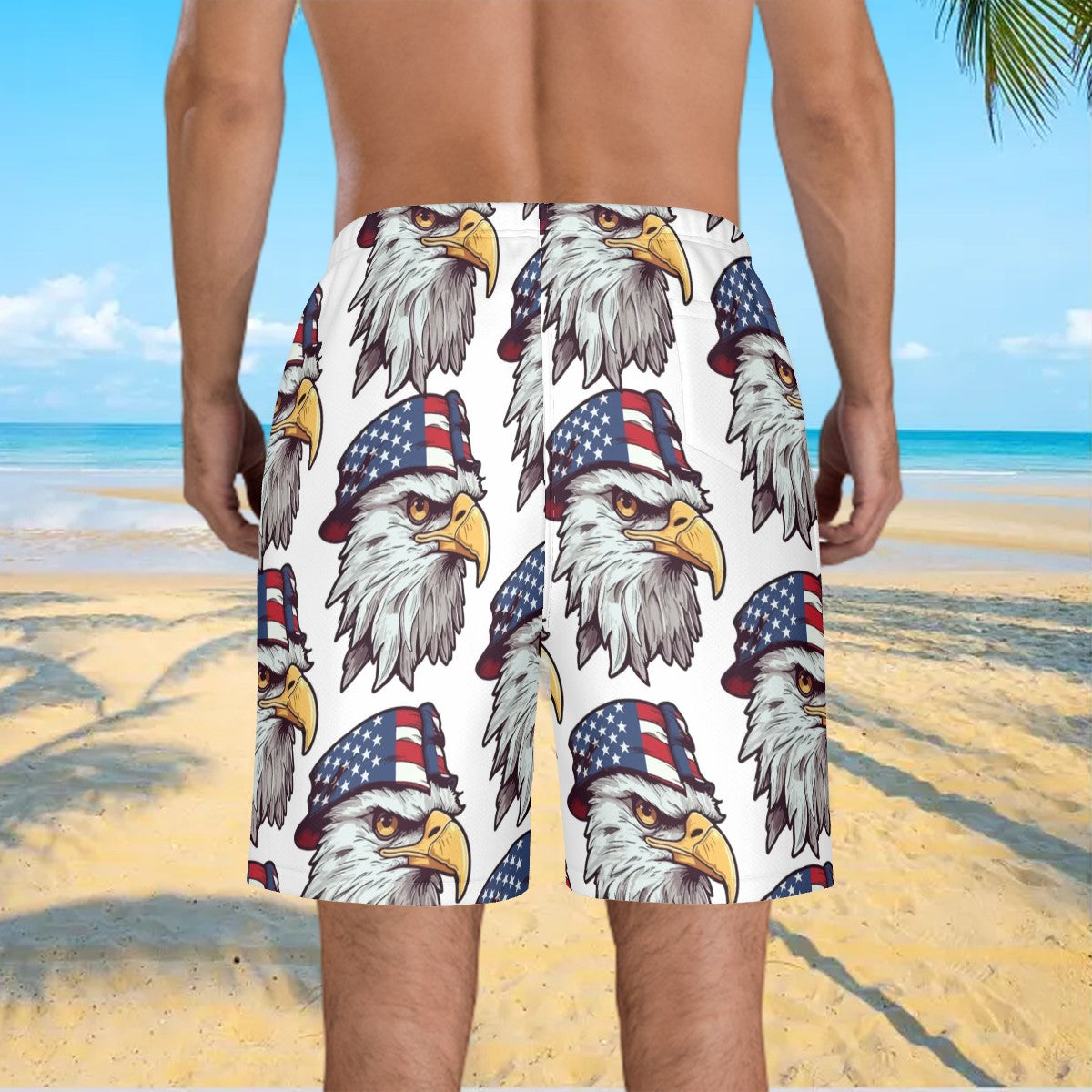 Men/Teen Swim Shorts - Eagles Fly White