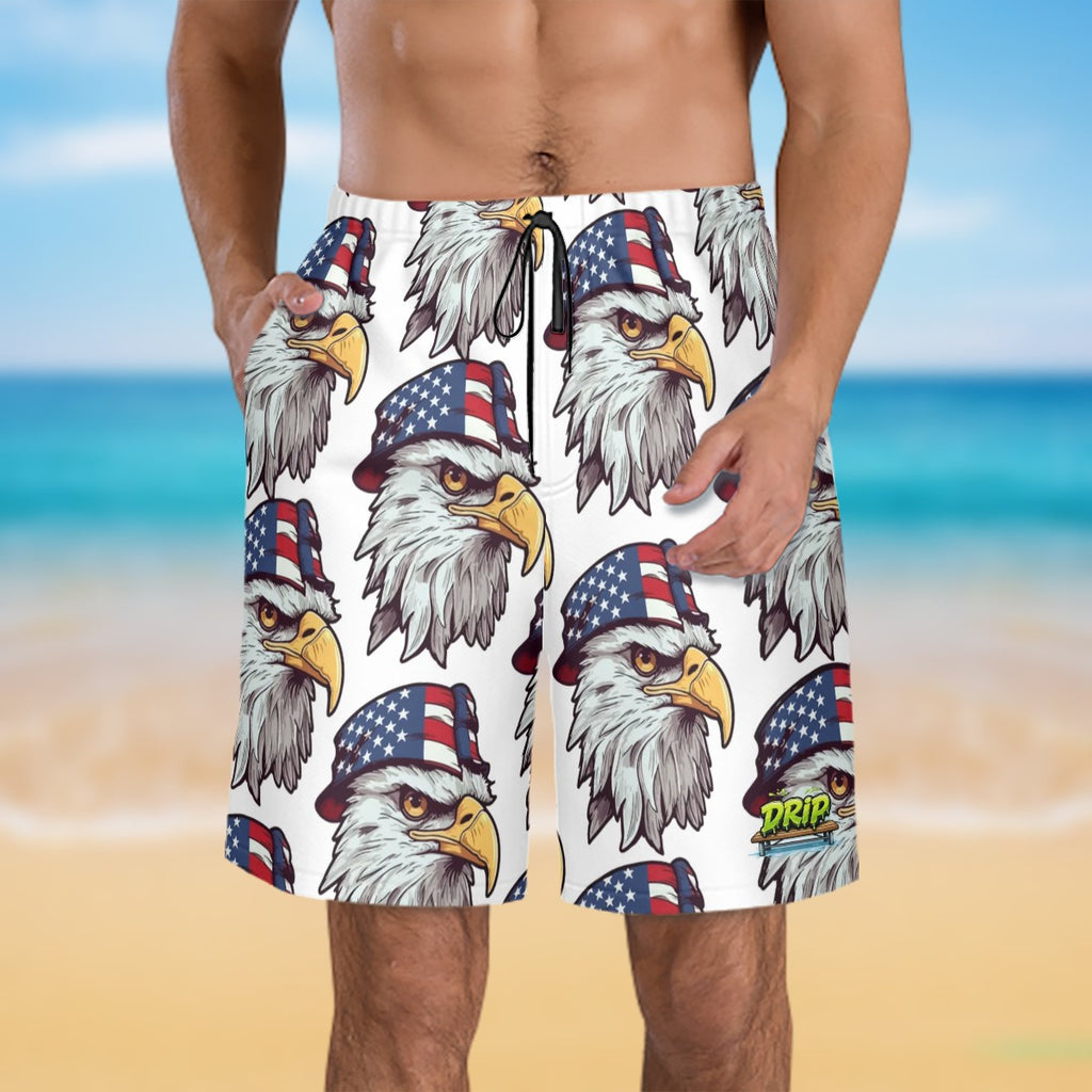 Men/Teen Swim Shorts - Eagles Fly White