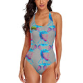 Cross-Back One Piece Swimsuit Women - Lacrosse Helmet Sticks Grey