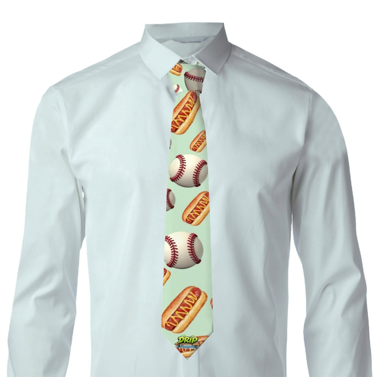 Game Day Tie - Baseballs and Hotdogs Pastel Green