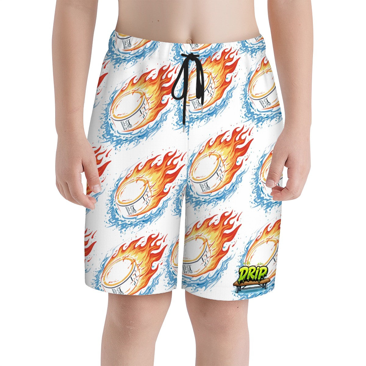 Youth Swim Shorts - Flamin Hockey Pucks White