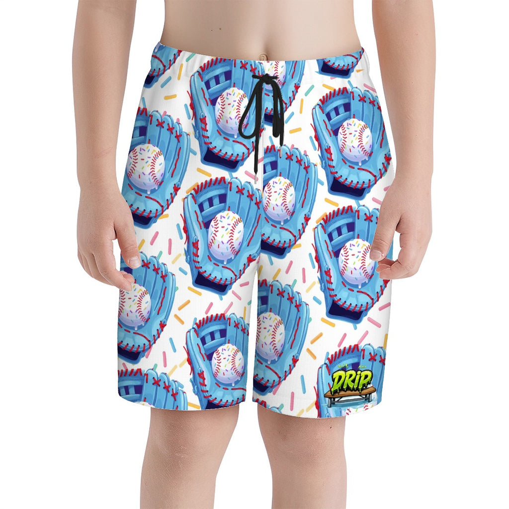 Youth Swim Shorts - Baseball Sprinkles Drip White