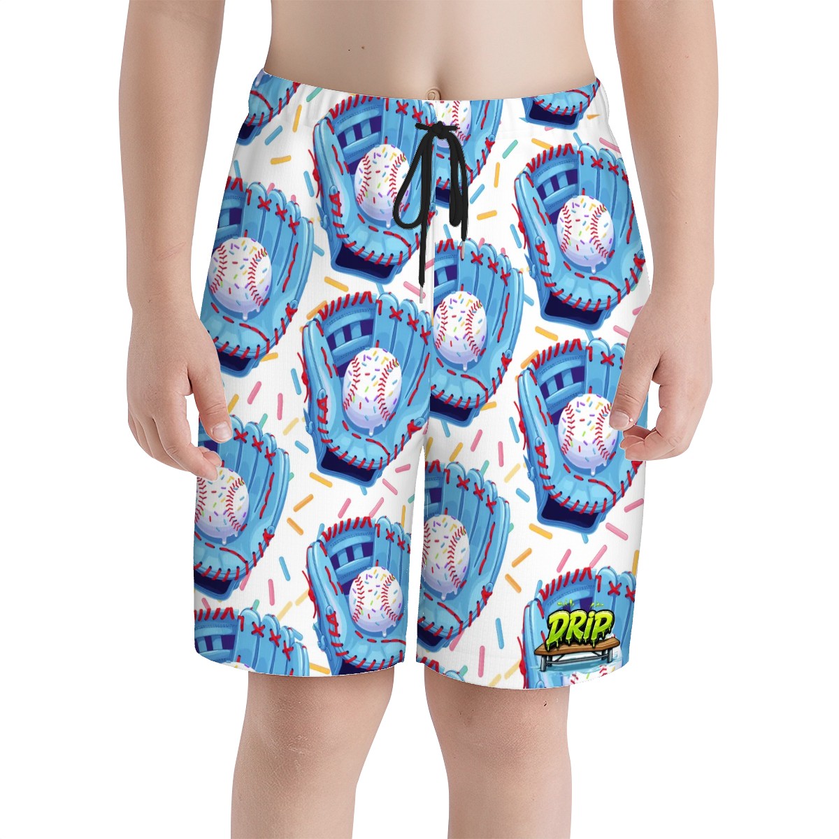 Youth Swim Shorts - Baseball Sprinkles Drip White