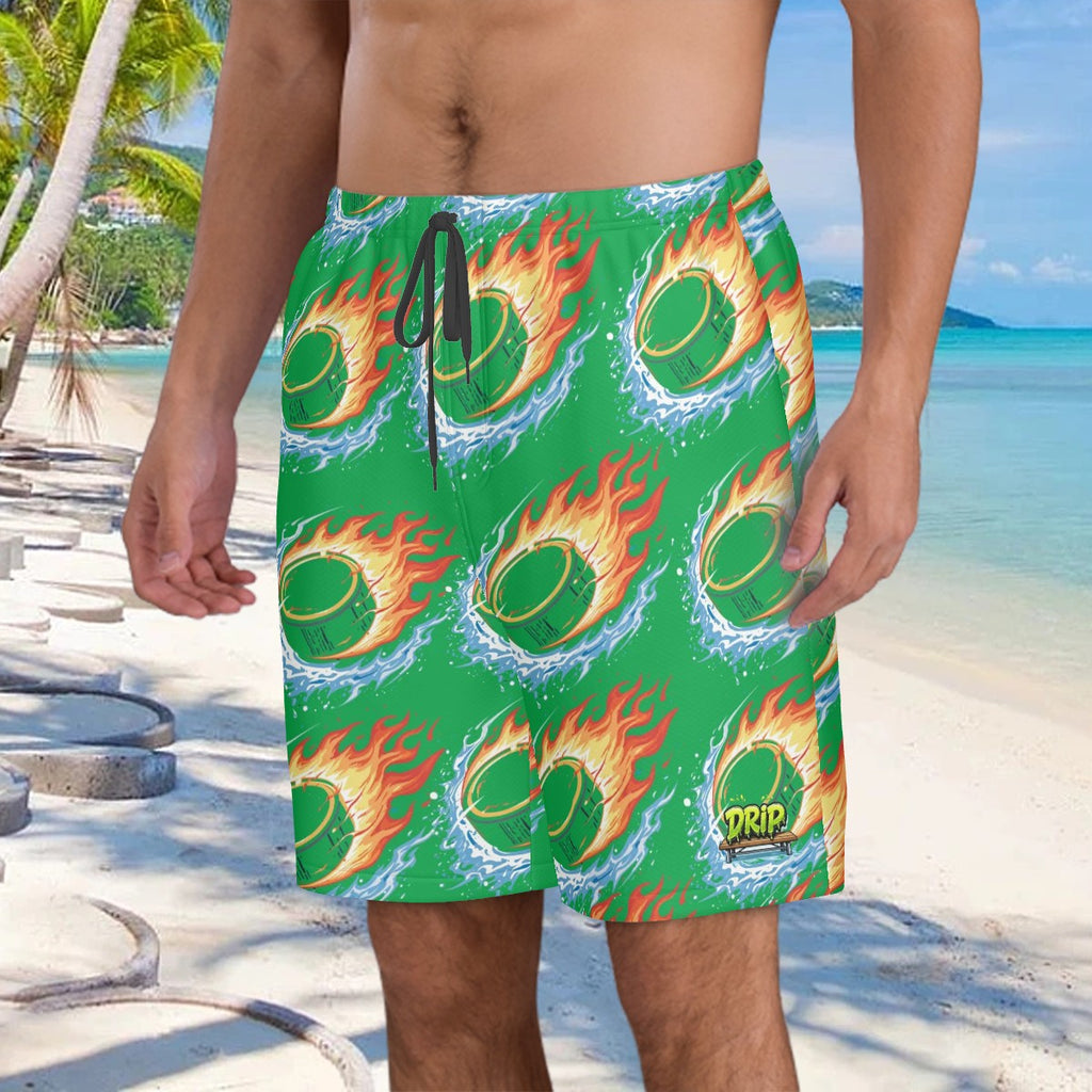 Men/Teen Swim Shorts - Flamin Hockey Pucks Green