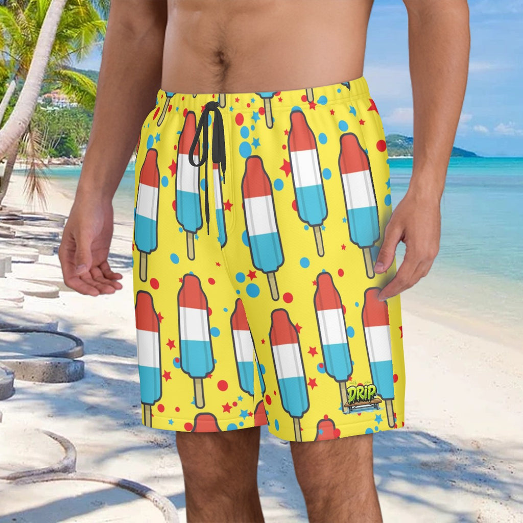 Men/Teen Swim Shorts - Red White and Blue Pop Yellow