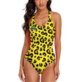 Cross-Back One Piece Swimsuit Women - Drip Bench Leopard Yellow